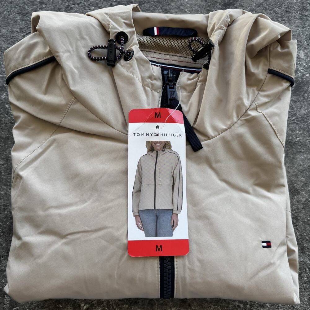 Tommy Hilfiger Women’s Hooded Windbreaker Jacket Brown Sz Medium NWT Lightweight - Picture 6 of 7
